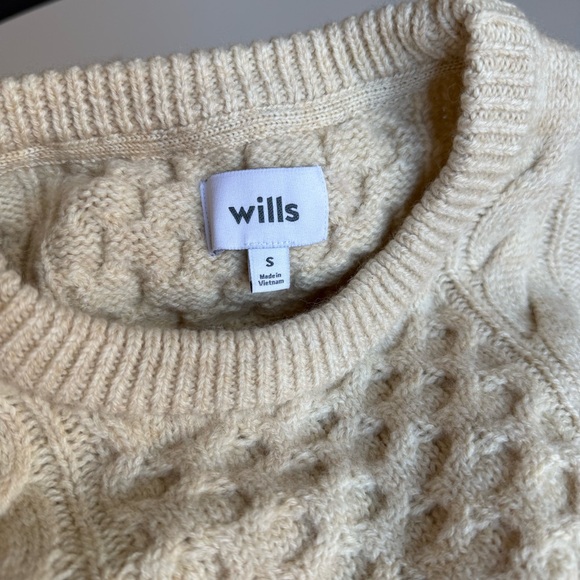 Wills 100% Wool Sweater Size S Cream Beige Cable Knit Men’s - Picture 3 of 15